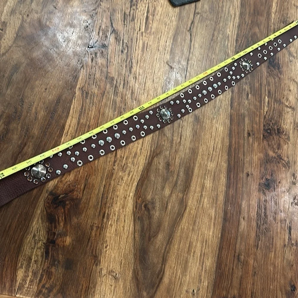 Leatherock Brown Leather Studded Crystal Embellished Belt SzM